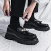 Men's Black Tassel Leather Slip-On Shoes - Autumn New Style Thick Sole, Big Toe, Fashionable Casual Low-Top