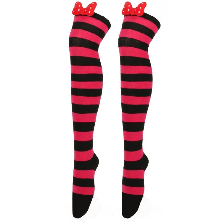 Holiday Lovely 3D Bowknot Striped Over Knee Thigh High Socks for Woman Clothing