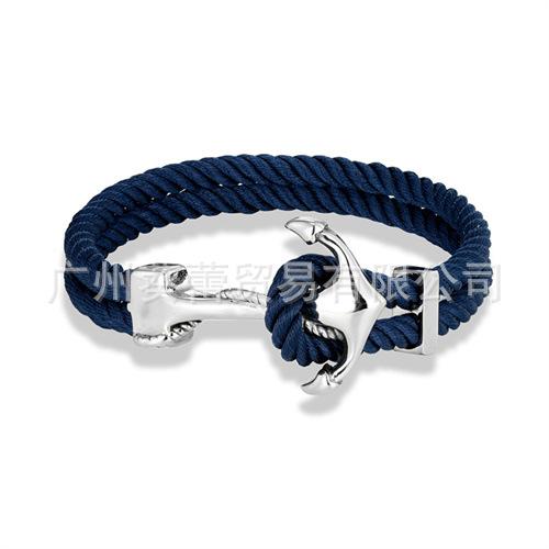 Classic Navy Stainless Steel Anchor Bracelet Men'S Casual Double Strand Multicolor Nautical Surfing Bracelet