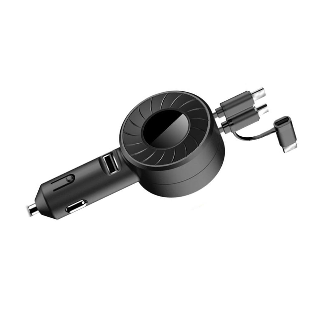 USB Car Charger 3 in 1 Retractable Design 150CM Long Plastic Material Portable Car Cigarette Lighter for Automobile