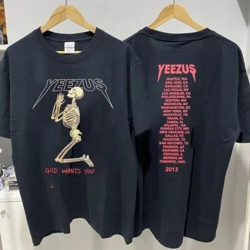 Kanye West 2013 Yeezus Tour God Wants You 2 Side Cotton Black Unisex Tshirt Unisex T-Shirt S