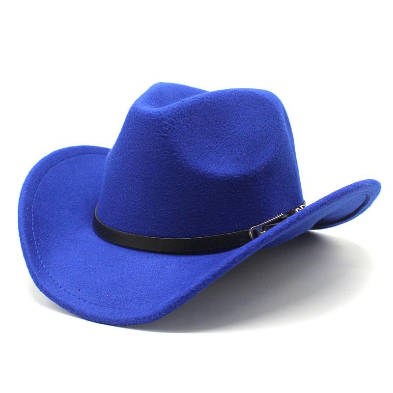 Metal Buckle Belt Cowboy Hat Woolen Top Hat Men'S And Women'S Big Edge Curled Jazz Felt Hat