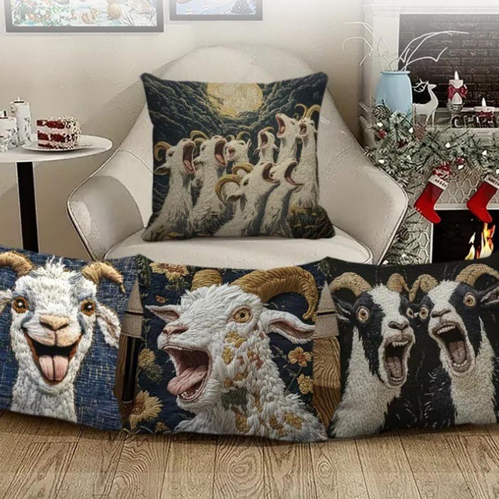 Decorative Pillow Covers 4pcs Goat Pattern Removable Soft Pillow Case For Family Friends Sofa Living Room Bedroom Holiday Decor