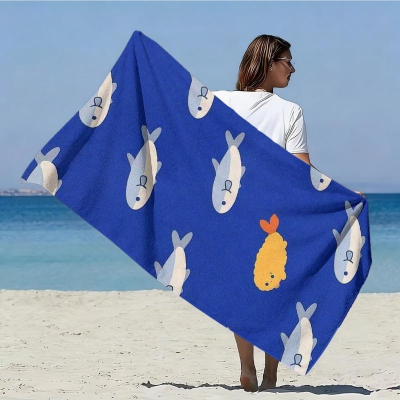 

1pc, Oversized Soft Beach Towel in a Cartoon Fish Style, Featuring a Small Fish and Yellow Croaker Fish Print Pattern,Microfiber W30*H60(CM)