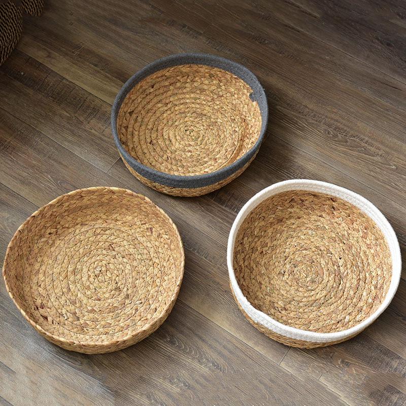 Round Woven Water Hyacinth Basket - Home Snack and Sundries Organizer