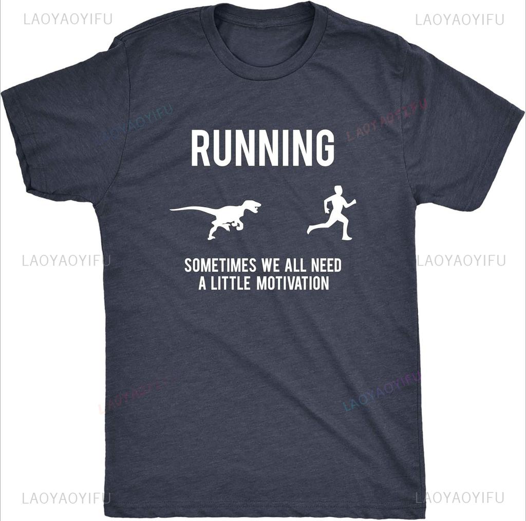 Mens Running Motivation Raptor Chase Aesthetic Shortsleev Cotton TShirt Funny Dinosaur Harajuku Oneck Nerdy Unique Graphic Tee