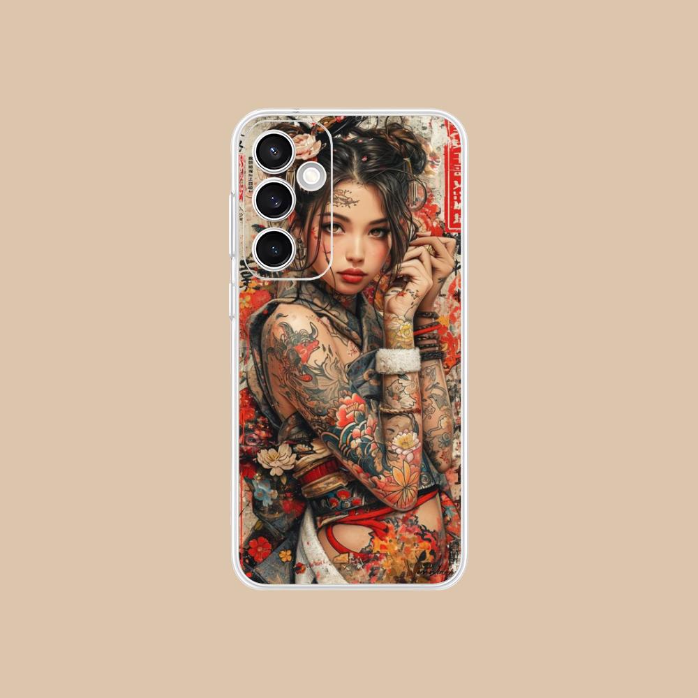 Retro Tattoo Girl Mobile Phone Case for Samsung Galaxy S25 S24 S23 S22 S21Plus FE Ultra Clear Colorful Cover Pretty Smartphone