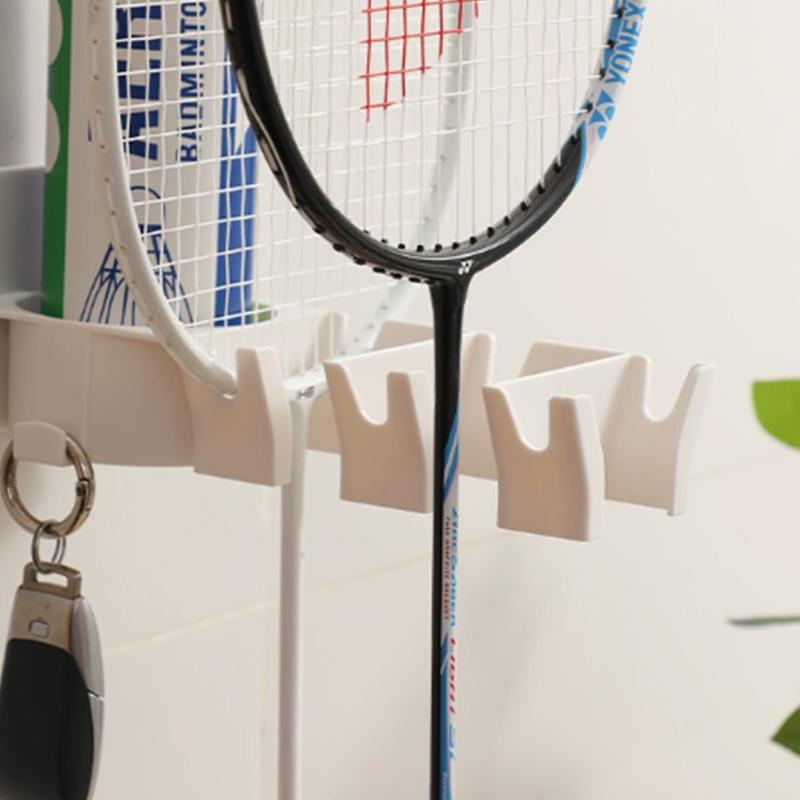 Wall Mounted Badminton Racket Holder Punch Free With Ball Hanger 3-Slots Storage Rack For Tennis Pickleball Ping Pong Paddle