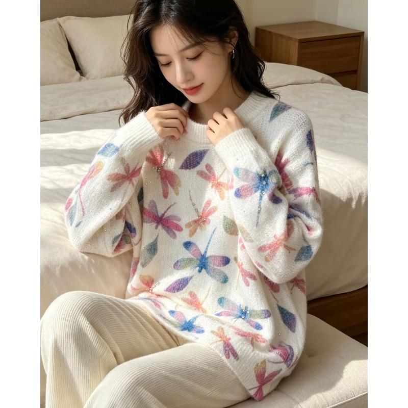 2026 Autumn Women Colorful Sweaters Knitting Basic Fashion O-Neck Style Loose Pullover Sweater