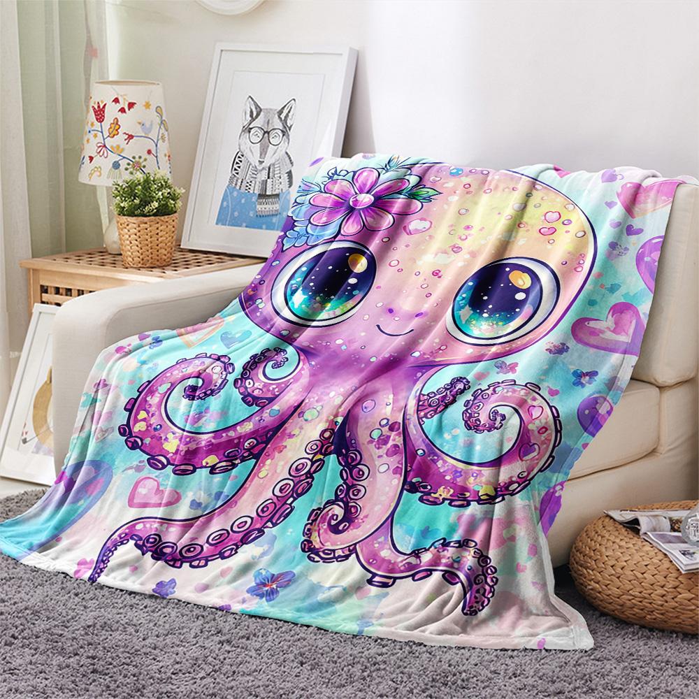 Octopus Print Flannel Blanket, High quality Comfortable for All Seasons, Home Decor, Warmth and Comfort, Perfect for Christmas Gifts