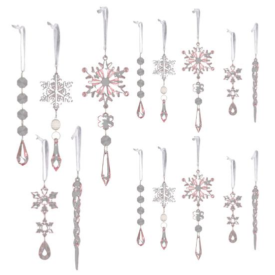 15Pcs  Acrylic Snowflake Ornaments Snowflake And Ice Crystal Hanging Decor for Christmas Tree Transparent Winter-Themed Craft Party Favor