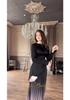 2024 Autumn Gradient Tie-dye Slimming Pleated Long Dress for Women