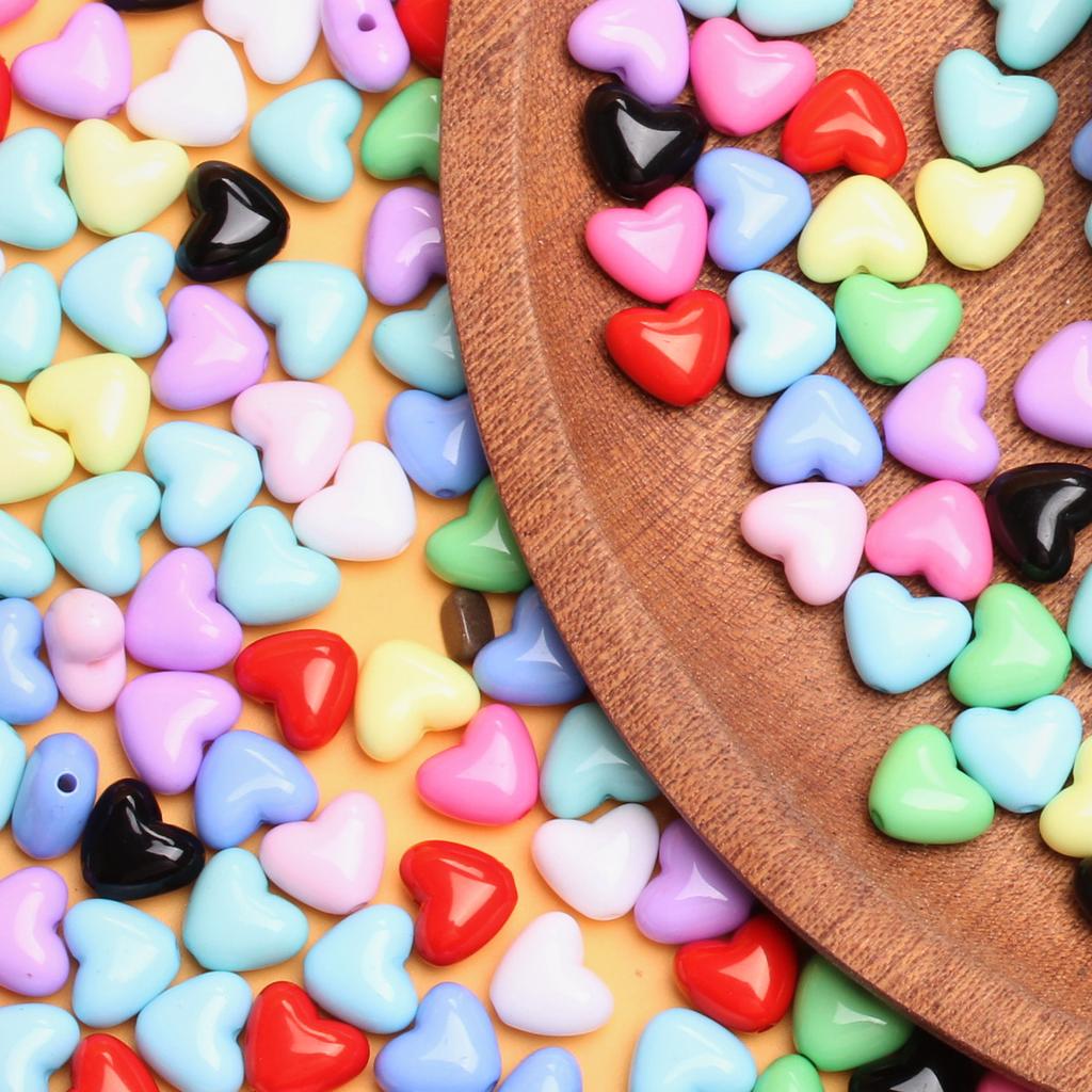 500g Für Schmuckherstellung Bonbonfarben Armband Halskette Zubehör Herzperlen Acryl Lose Perlen DIY Schmuckzubehör Charms
