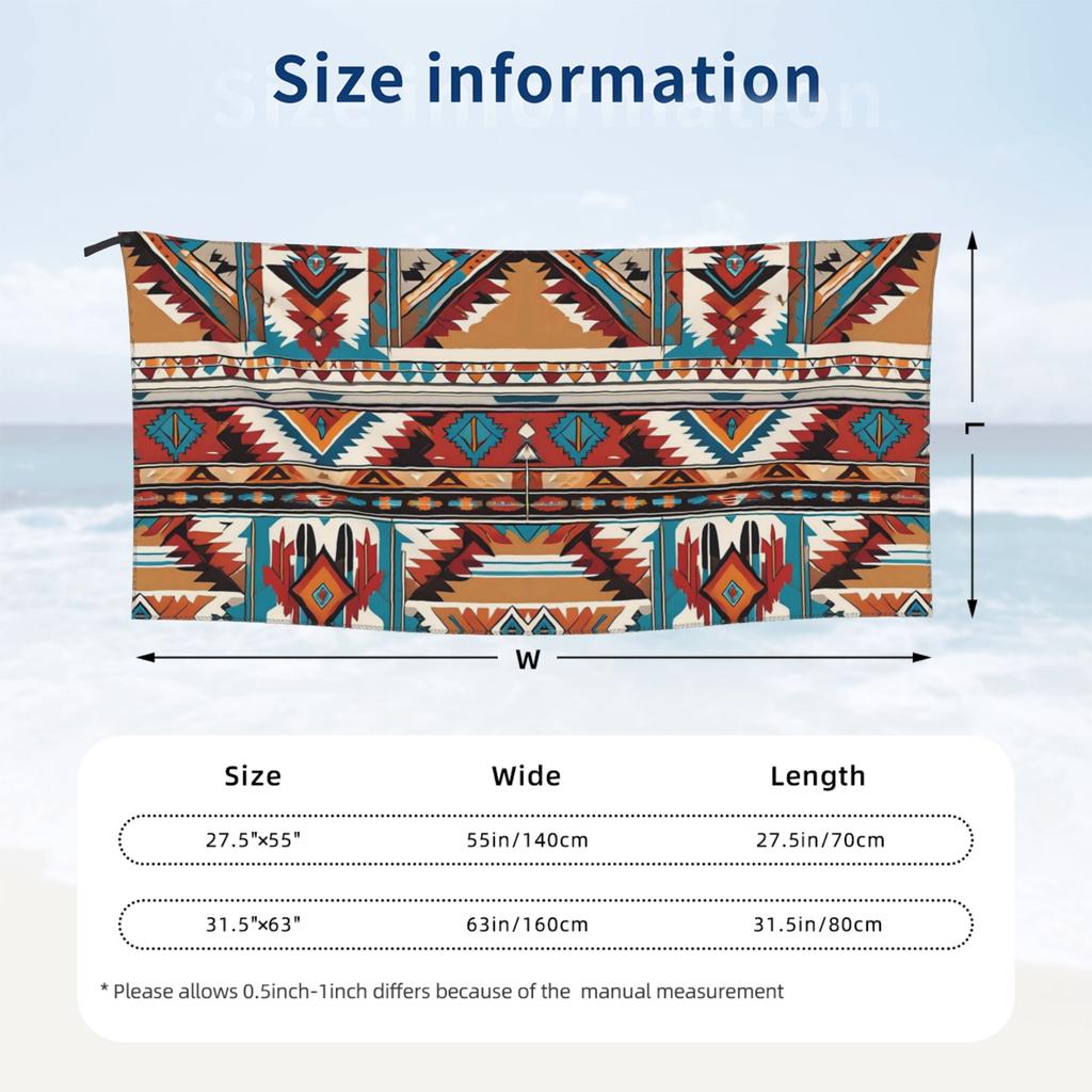 Navajo Watercolor Pattern Beach Towel Soft Microfiber Quick Dry Absorbent Quick Towels For Swimming