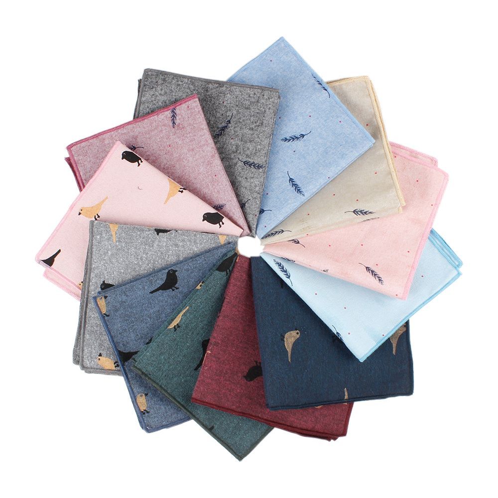 Bird Pattern Formal Suit Gentlemen Hanky Pocket Square Handkerchief for Wedding Dress Party