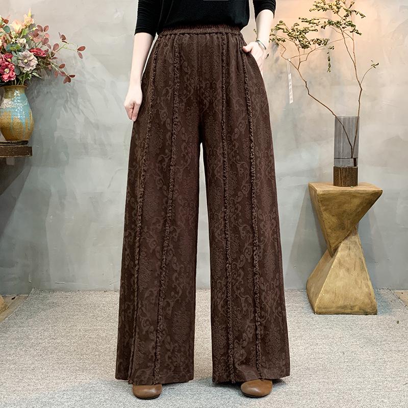 

Spring Ethnic Wide-Leg High Waist Retro Pants - Casual, Stylish Slimming 2XL for 110-125 jin кофейный