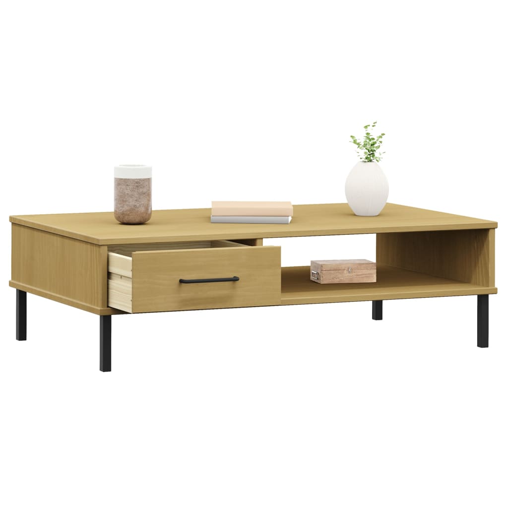 Vidaxl Oslo Coffee Table, Metal Legs, Brown, Pine Wood