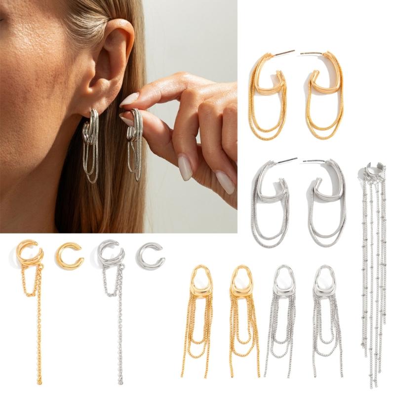 Elegant Long Fringe Ear Clips with Clip On Feature Pendant Earrings Suitable for Easy Wear Versatile Fashion Accessory