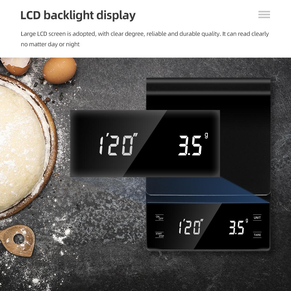 3kg/0.1g Kaffevåg med Timer Köksredskap Digital Multifunktionell Våg Häll över Dropp Espressovåg LCD-display
