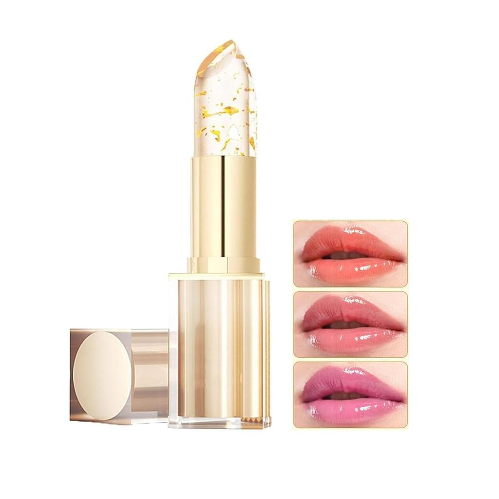 Color Changing Lipstick, Gold Crystal pH Color-Changing Lipstick 24HR Transferproof Lip Gloss,Moisturizing Tinted Lip Balm