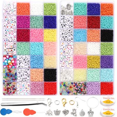Kit de perles de rocaille en verre à 28 compartiments Perles Lettres Perles Imitation Perles Coquillage en Alliage Pour Fabrication de Bijoux Boucles d'oreilles Bracelet DIY