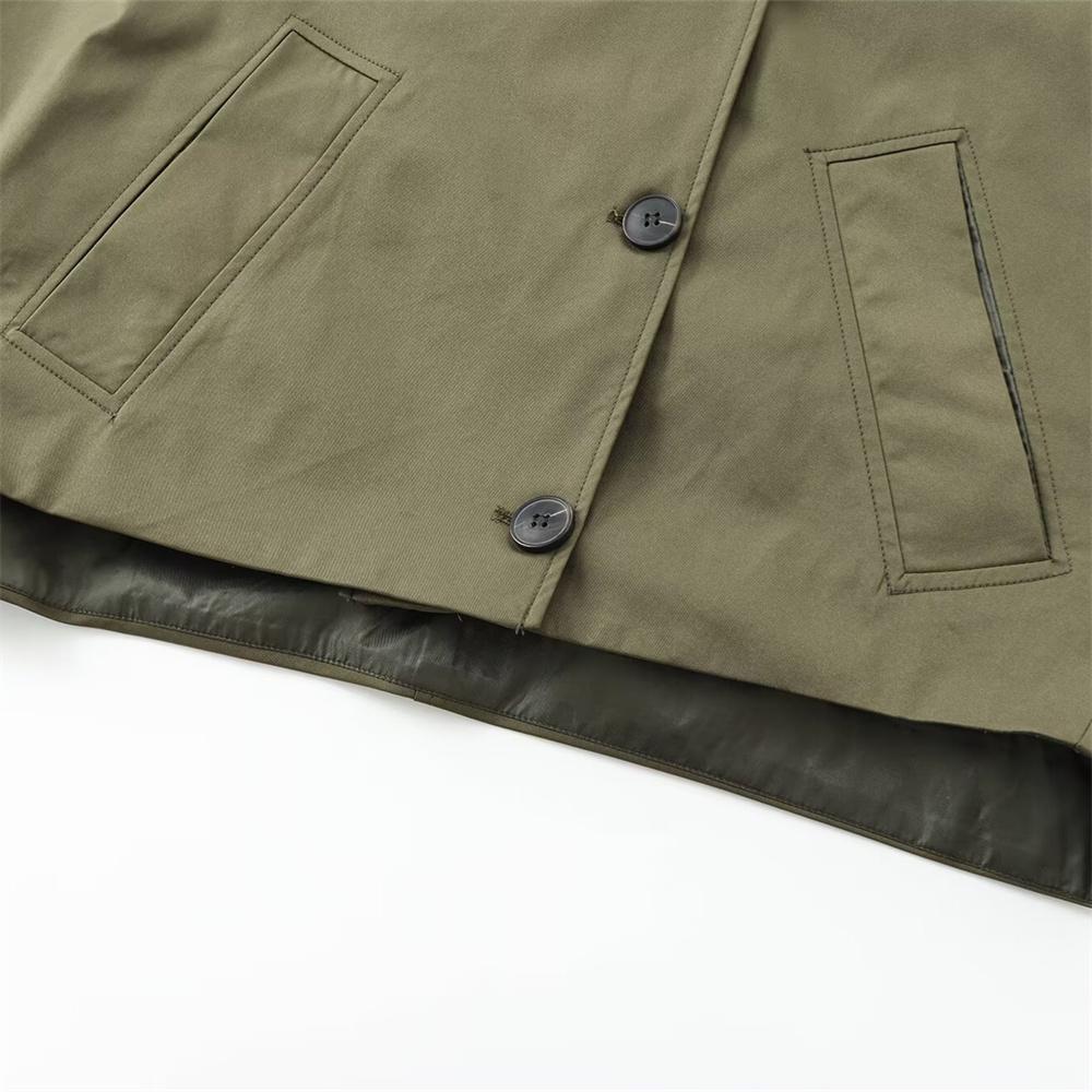 Herbst Neu Europäischer und Amerikanischer Stil Kapuzenjacke Langärmlig Reversjacke Einreihiger Trenchcoat Kurze Jacke