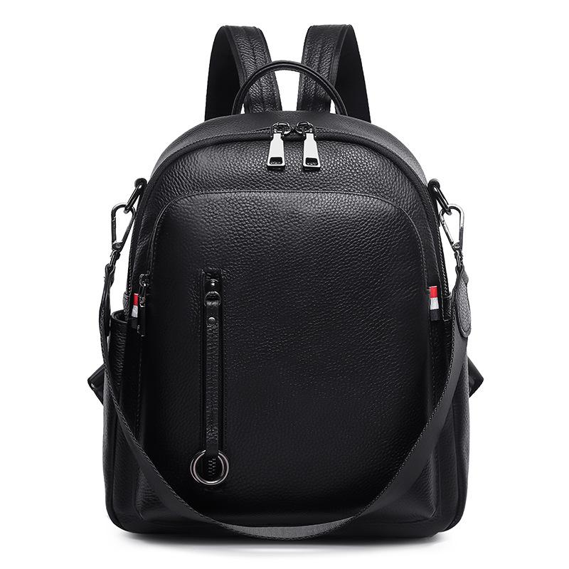 

Leather women s backpack new trendy college style casual lychee pattern first layer cowhide backpack
