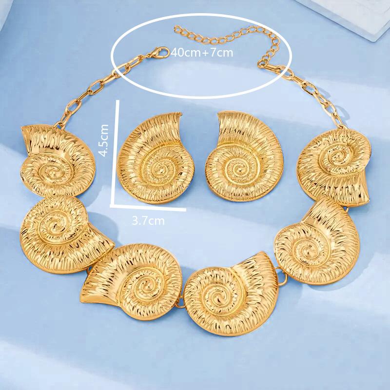1 Set of Light Luxury Snail Conch Stud Earrings Necklace Set, Vacation Seaside Ocean Retro Personality