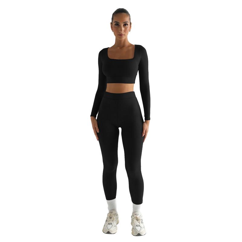 2024 Winter Women's Solid Color Long Sleeve Square Neck Two-Piece Slim Fit Fashion Suit
