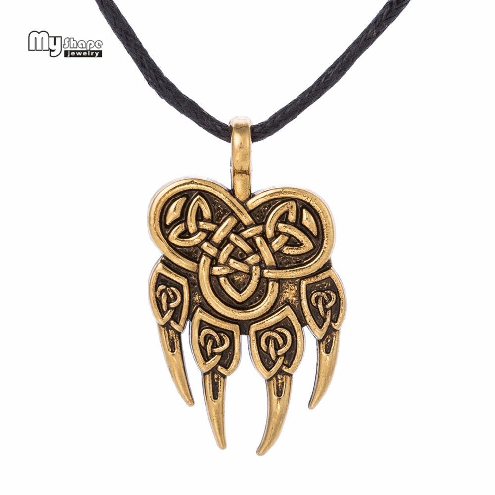 

My Shape Viking Celtics Knot Wolf Claws Pendant Necklaces Men Women Nordic Bear Paw Charm Statement Necklace Choker Rope Chain античний золотий колір