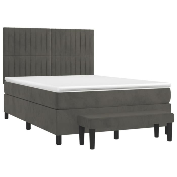 VidaXL Lit à sommier tapissier et matelas Gris foncé 140x190cm Velours - Modèle 3137960
