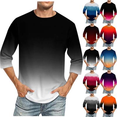 Men'S Round Neck Three-Quarters Sleeve Top Casual Fashion T-Shirt