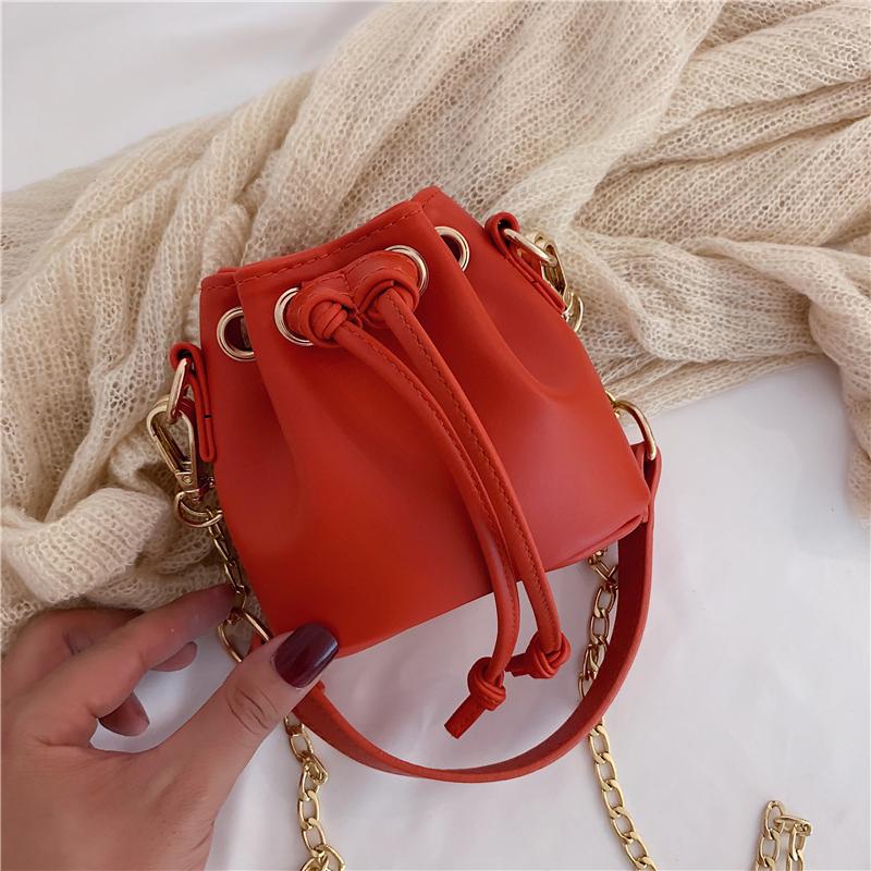Mini Bucket Bag New Summer Women's Drawstring Closed Chain Exquisite Crossbody Bags Fashion High Street Chic Ladies Handbag