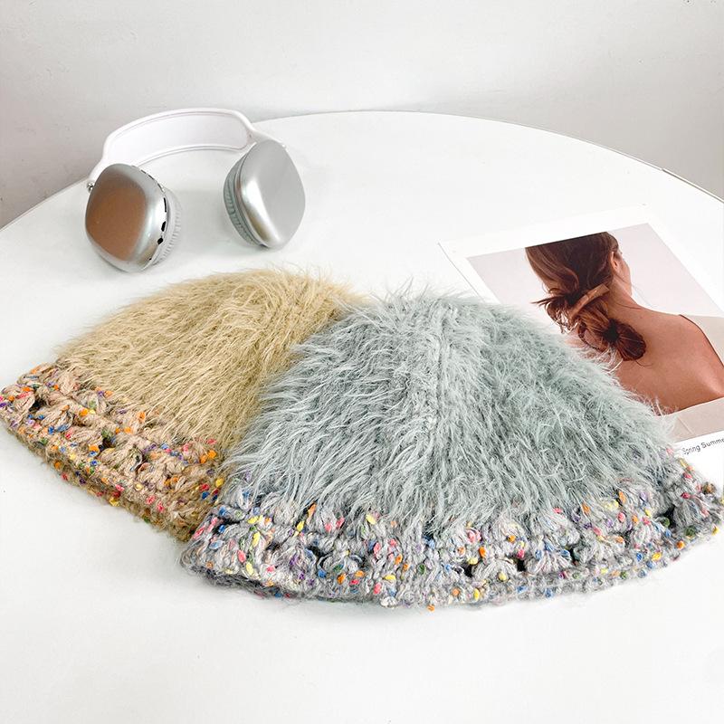 Colorful Bucket Retro Hat Plush Wool Autumn and Winter Knitted Dopamine Warm and Face Showing Fisherman Hat Ear Protection Basin Hat