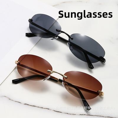 New Retro Metal Frameless Sunglasses for Outdoor Sports and Travel Fashionable Sunscreen Glasses UV400 Shades Eyewear