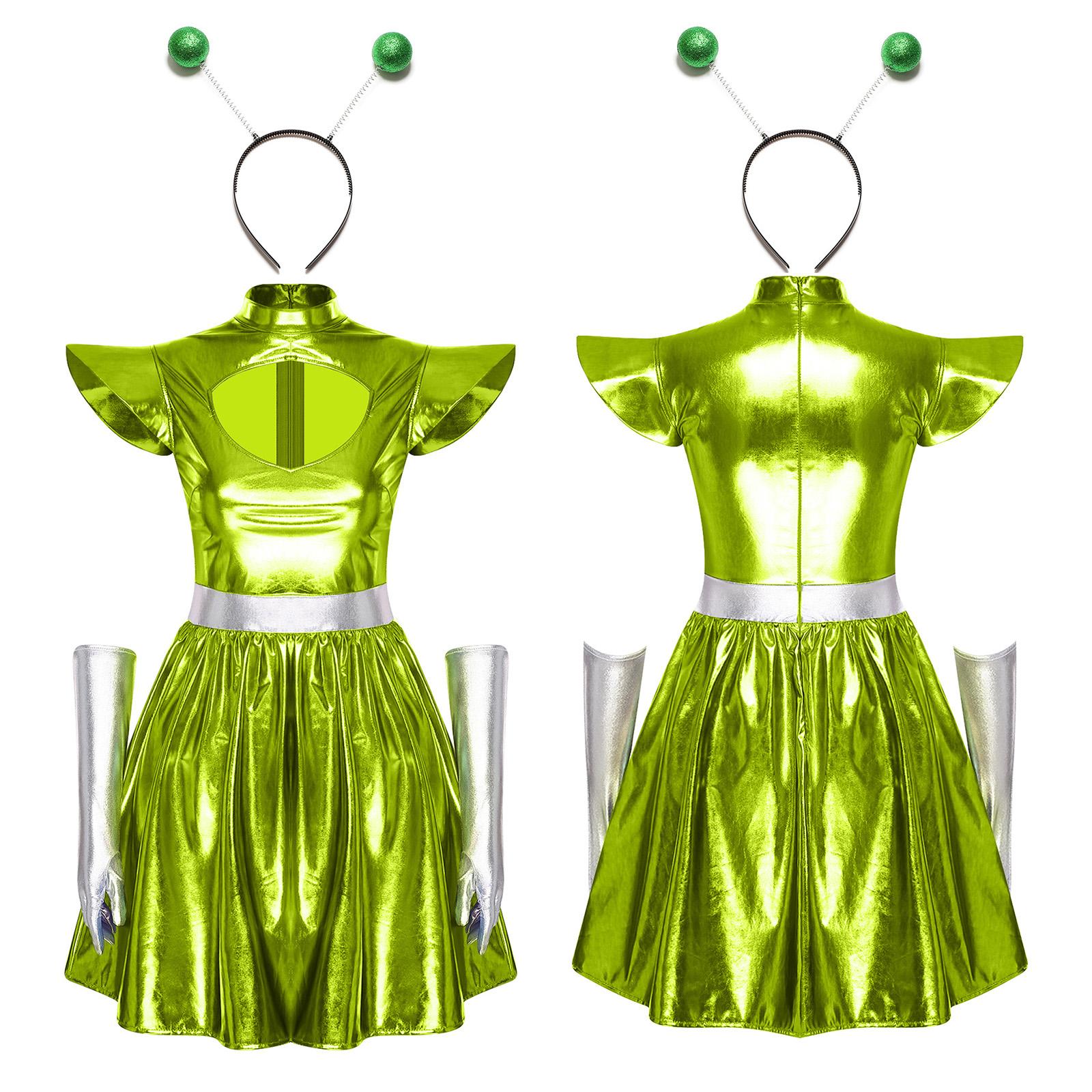 Costume d'astronaute argenté pour femme adulte Robe tutu extraterrestre Combinaison Cadet de l'espace Maillots de bain Robe pour Halloween Cosplay Fête à thème Déguisement M yellow
