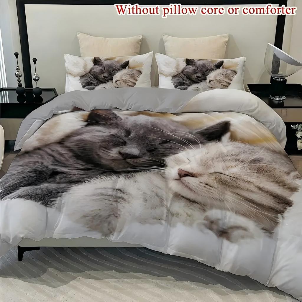 Cute Plush Pet Cats 3D Printed Bedding Set Simple Pet Cat Style Luxury Duvet Cover Soft Comfortable Home Polyester Quilt Cover