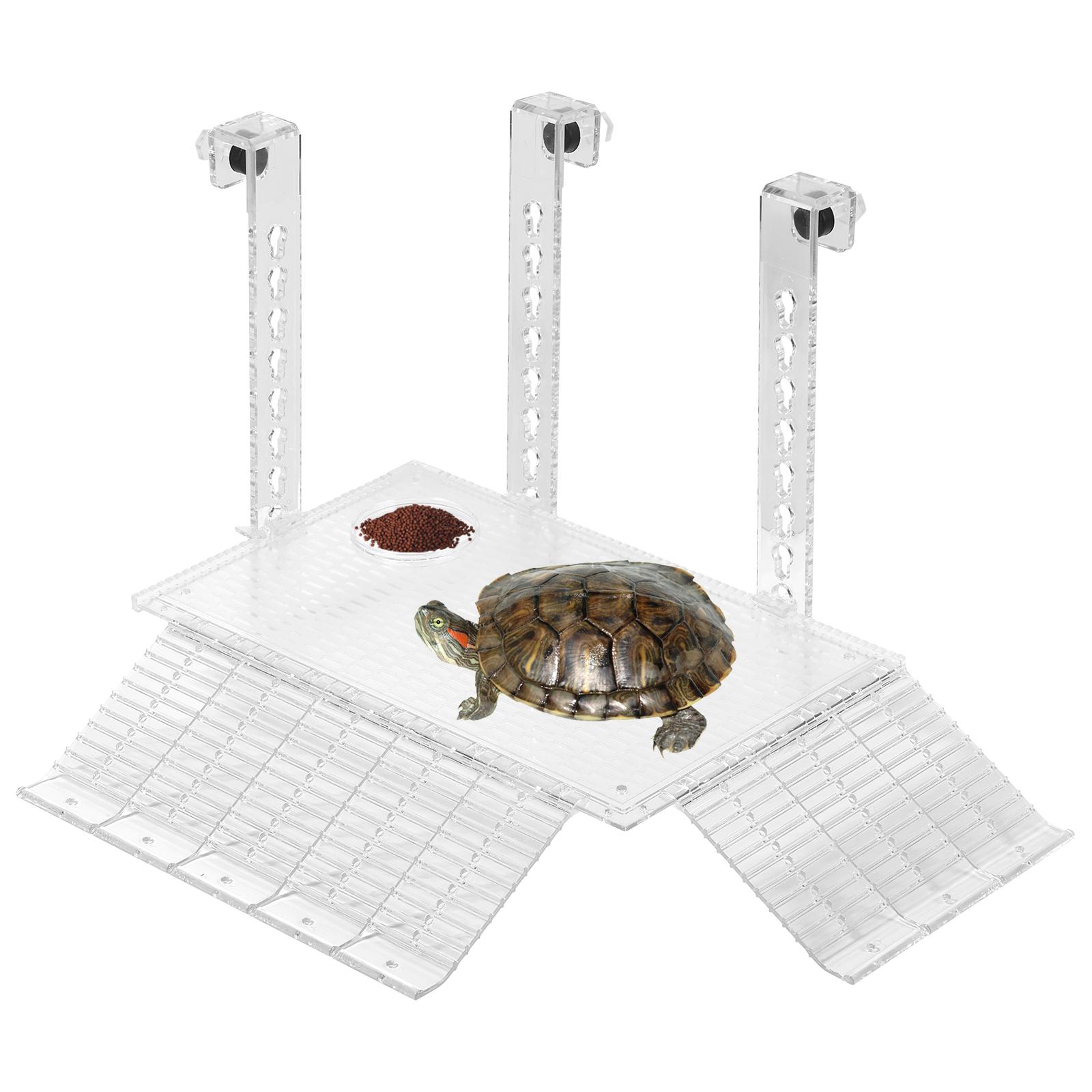 Turtle Climbing Ramp with Feeding Area Height Adjustable Acrylic Turtle Sun Drying Platform for Pet Tortoise Aquarium Fish Tank