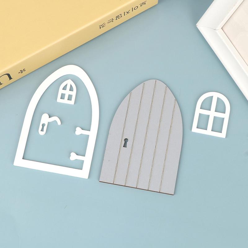 1Set 1:12 Dollhouse Miniature Door Fairy Elf Door Model w/Window Doorknob House Garden Decor Toy