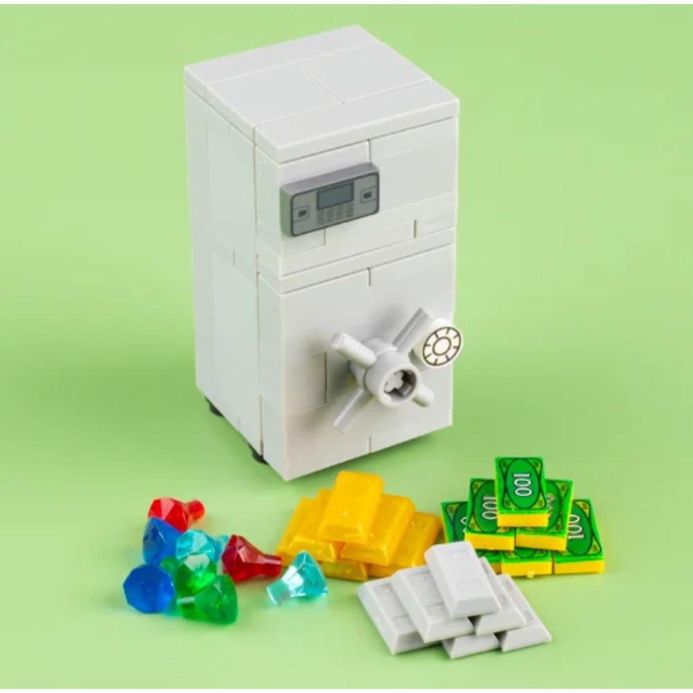 City Treasure Building Blocks MOC Dollar Cash Gold Silver Mine Egg Transparent Diamond ATM Machine Safe Money Bag DIY Toys K037