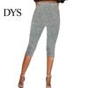Sequin Bottoms Women Cropped Pants Elastic High Waist Skinny Fit Sequined Calf-length Shiny Sequins Vacation Travel Work Casual Comfortable