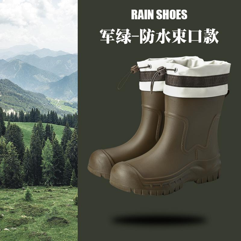 Rain shoes women's short tube new outdoor non-slip water shoes platform water boots fleece rubber shoes short bundle rain boots