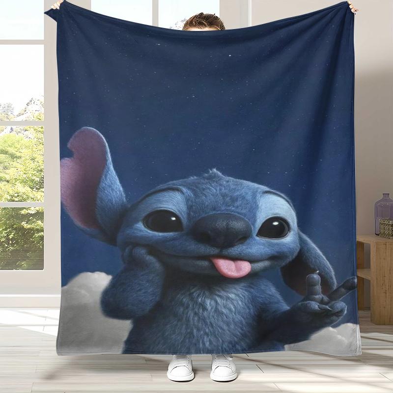 Kawaii S-Stitch Cartoon Flannel Blanket,Ultra Soft Warm Plush Throw for Home Bedroom Bed Sofa Cover Camping Picnic Gift Kids