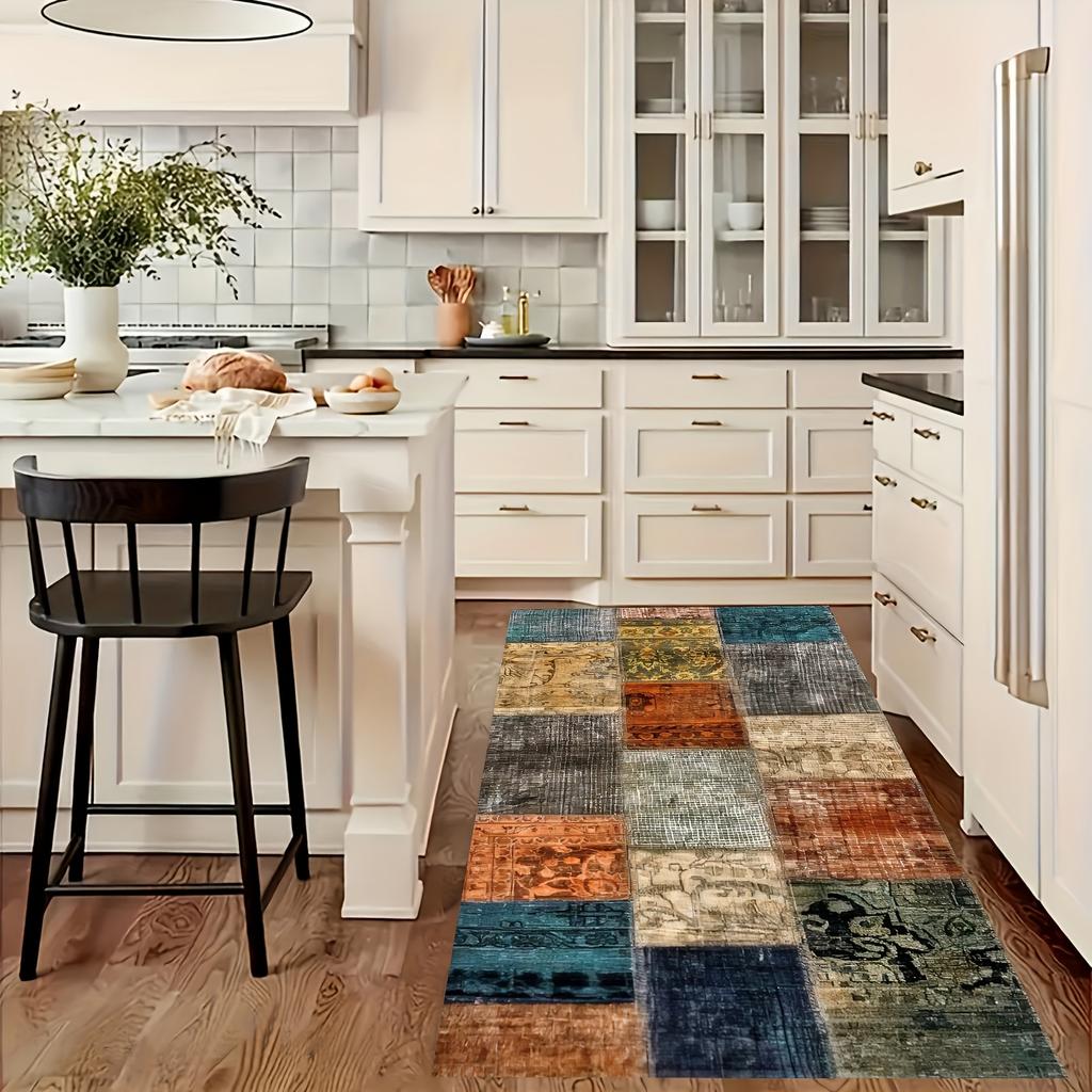 Retro Plaid Carpet High-End Pattern Long Runner Rug Kitchen Rug Living Room Carpet Bedroom Carpet Bedside Floor Mat Home