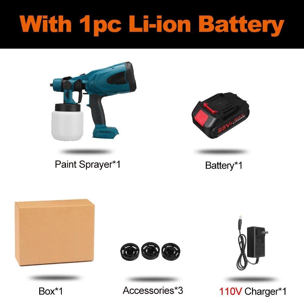 1500W 800ML 88VF Pistola elétrica sem fio com 3 bicos de controle de fluxo Aerógrafo Pulverizador de tinta de alta potência