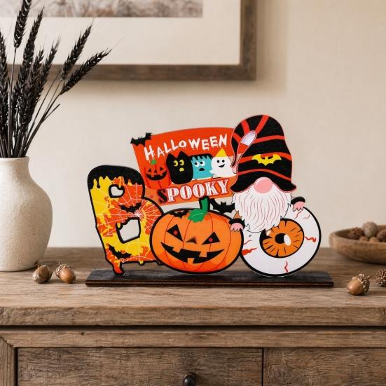 Wooden Halloween Ghost Pumpkin Figurine, Rustic Table Decor for Home Party, Spooky Shelf Decoration for Fall