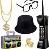Hip Hop Gold Coin Necklace Ring Hat Glasses Set For Men Women Cosplay Style
