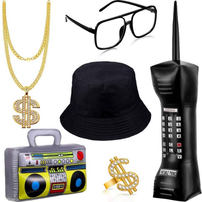 Hip Hop Gold Coin Necklace Ring Hat Glasses Set For Men Women Cosplay Style