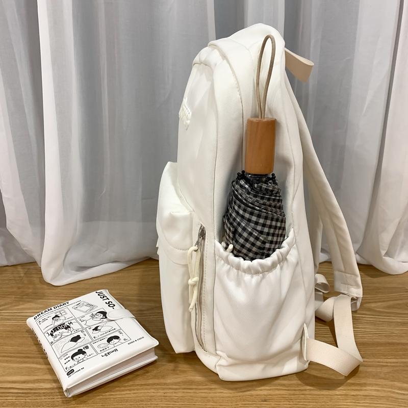 Student Solid Color Schoolbag Women's College Style Backpack Letter Large Capacity Backpack