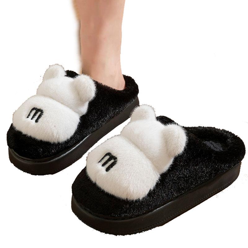 Fashion Bear Winter Fluffy Slippers Women Couples Household Warm Home Slippers Woman Thick Sole Non-Slip Cotton Shoes Ladies